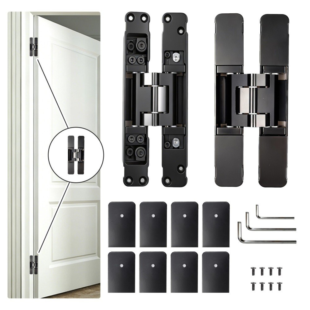 011 Heavy-duty invisible door hinge with 3D adjustment, silent 180° rotation and 80KG load capacity. Precision aluminum alloy, hidden screws, universal left/right. Built for 50–70mm solid doors.