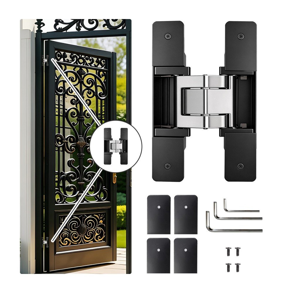 07 Engineering-grade invisible door hinge with stainless steel rocker arm, 3D adjustment and 110KG load capacity. Silent 180° rotation, hidden screws, universal left/right. For 60–90mm security doors.