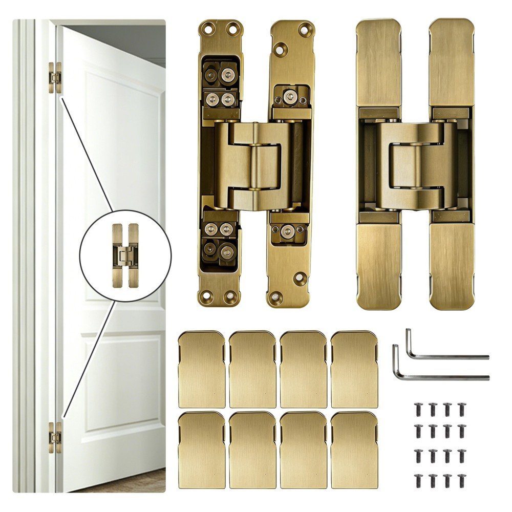 09 All-copper forged invisible door hinge in 3 finishes: black, antique brass & gunmetal gray. 3D adjustable, silent 180° rotation, 70KG capacity, hidden screws. For 40–55mm interior doors.